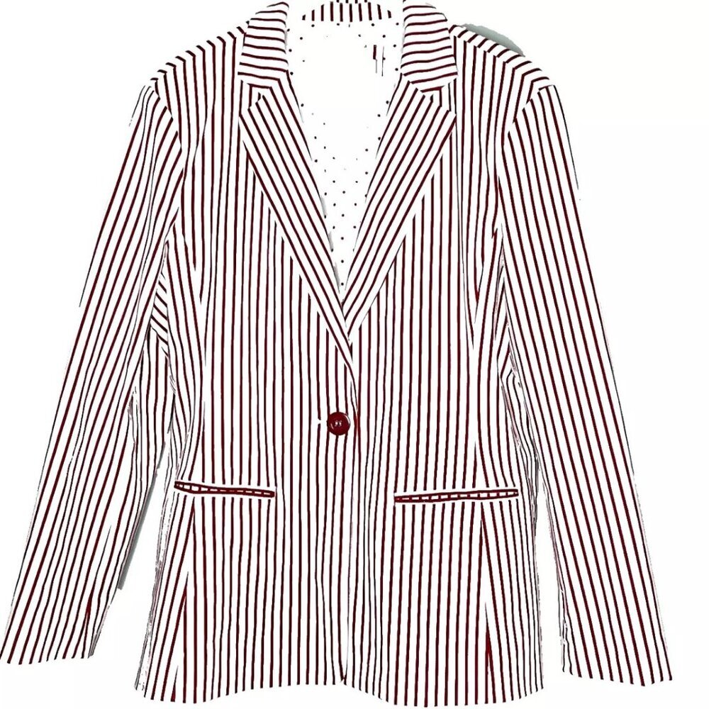Chadwicks of Boston Women's Blazer 18 Cotton Red Stripe Christmas‎ Office Party